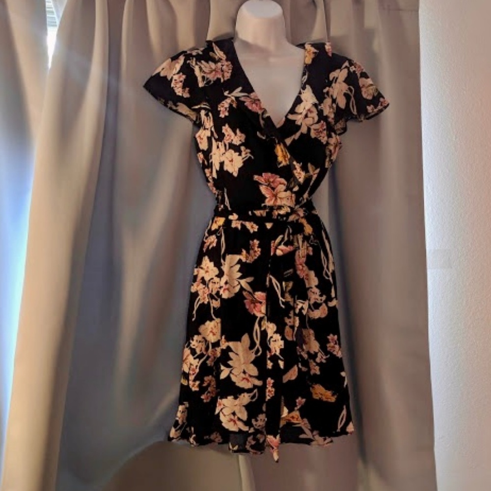 Navy and Floral Asymmetrical Dress